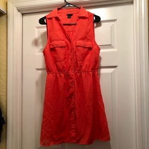 Coral color button up tank top dress.